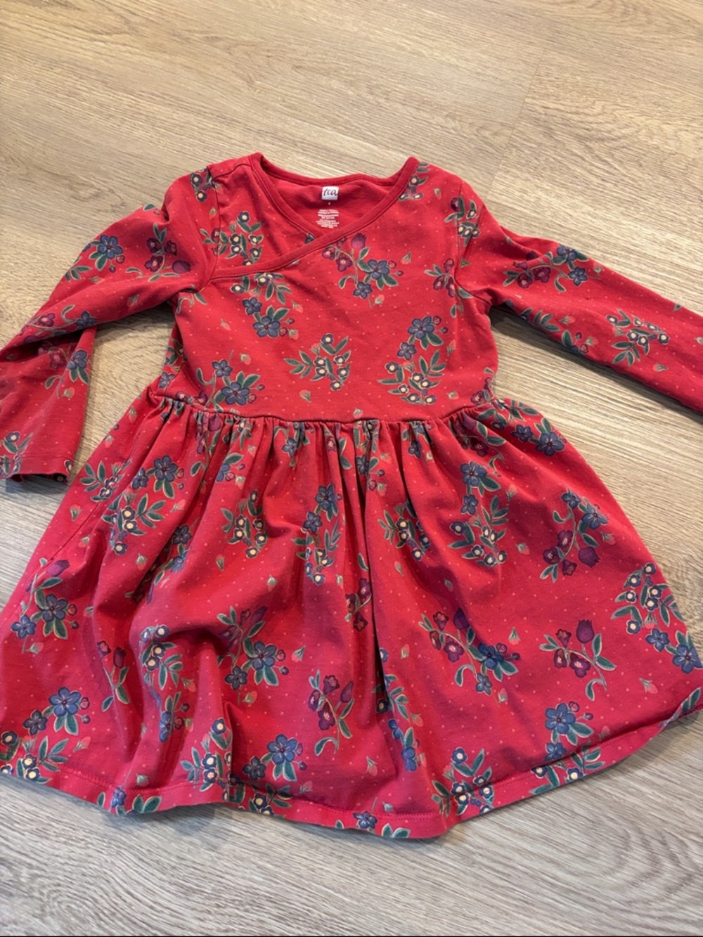 Tea collection kids 4T Red Floral Long-Sleeve Dress